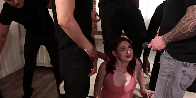 Black guys put pretty girl to work in interracial gangbang video