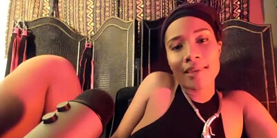 Ebony angel rubs her wet pussy with two dildos