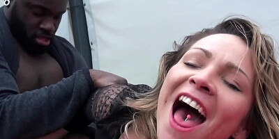 Foxy girl blows two guys and gets fucked on the street
