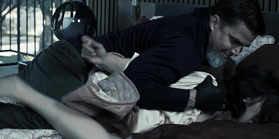 Brunette is handcuffed in the midnight and groped by a stranger
