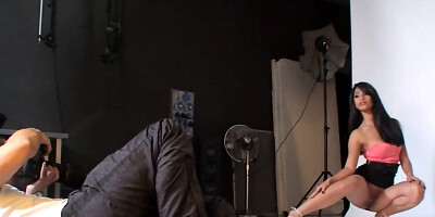 Brunette with long legs shows her body in a softcore vid