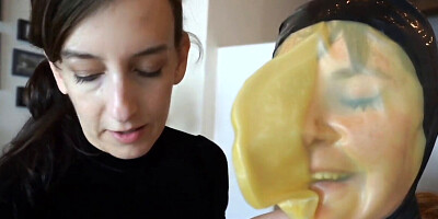 Chubby submissive woman lets the domina do everything