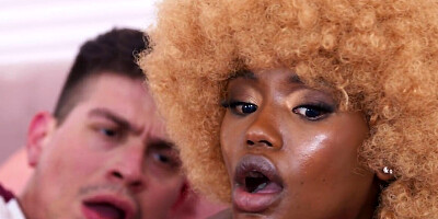Ebony chick with blonde afro taking on a girthy pecker