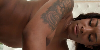 Black beauty with a perfect body fucking with a stud
