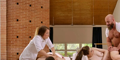 Massage cheating for a petite girl and a bearded man