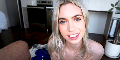 Blonde petite fox gets rammed from behind in her bedroom