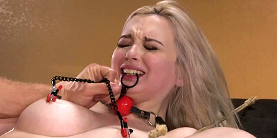 Hussy with pale body is shamelessly bonked in all holes on camera