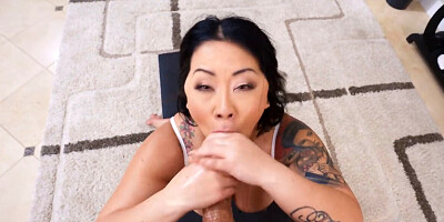 Fucking the throat and cunt of a chubby Asian cougar