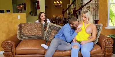 Curvy blonde forced to share boyfriend's dick with naughty bestie