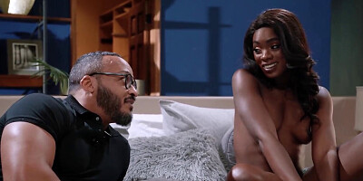 Attractive small-tit ebony gets her pussy fingered