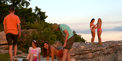 Friends on a Hike Excel to Fuck Each Other in Group Sex