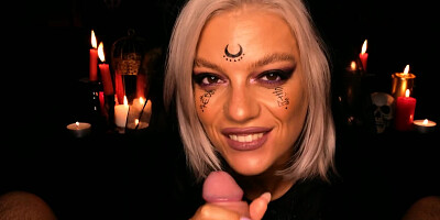 Blonde witch is sucking a hard cock in POV-style sex scene