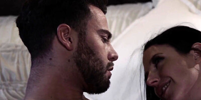 Dazzling brunette gives sensual blowjob and gets creampied pussy