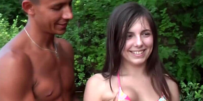 Sweet girl Natalia Illarionova blows three hung guys outside