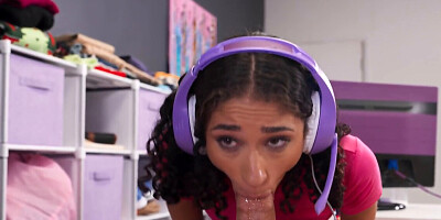 Ebony teen loves listening to music while getting banged