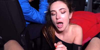 Great looking brunette sucks cock in a vehicle and rides it