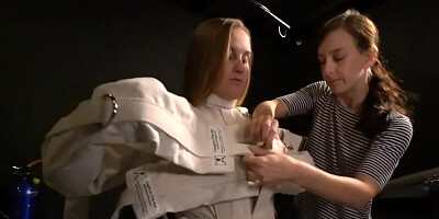 Elise Graves playing with BDSM toys together with Sasha