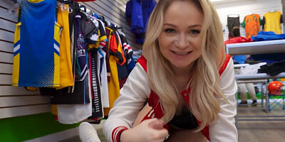 Big booty blonde teases a man for sex on the floor