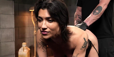 Inked girl Brooklyn Gray is bound and dominated in sex dungeon