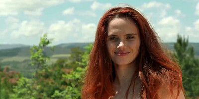 Angel Rai is a good-looking redhead who masturbates outside