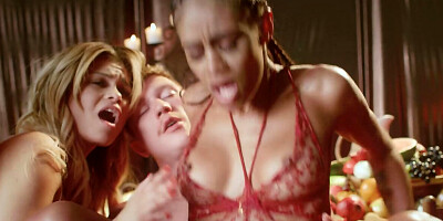 Five cute skinny girls work hard to satisfy just one man