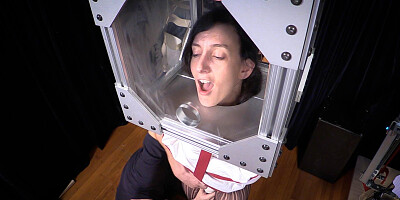Submissive girl is strapped-up and stimulated with Hitachi
