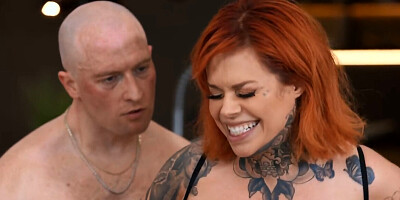 Freakish looking bald guy fucks a woman with a jiggly ass