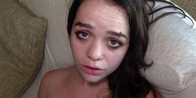 Cute dark eyed girl enjoying a penis sliding in and out of her