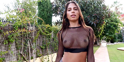 Amazing Latina girl spreads legs and masturbates by the pool