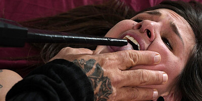 Brunette with tattoos masturbates and gets fucked brutally