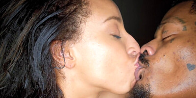 Light-skin petite ebony rides a giant BBC on a hotel bed