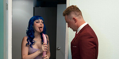 Flexible chick with blue hair getting fucked in the office