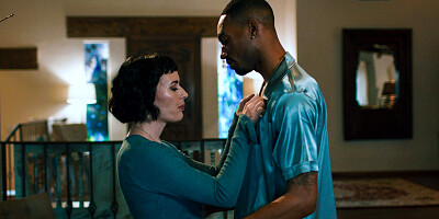 Pale brunette with natural boobs dominated by black men