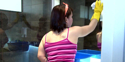 Skinny cleaner taking care of a perfect penis in POV