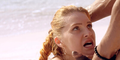 Horny teen mouth and pussy fucked by BBC dude at the beach
