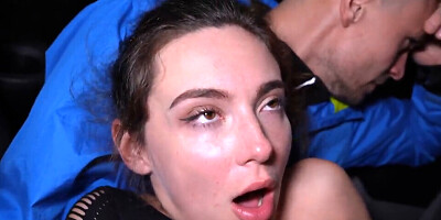 Passionate busty girlfriend cunt fingered and creampied in car