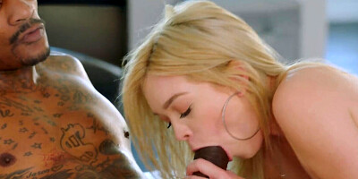 Thick blonde rides tattooed BBC and gulps it on her knees