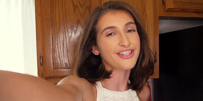 Cute girl with natural boobs and a fit figure masturbates