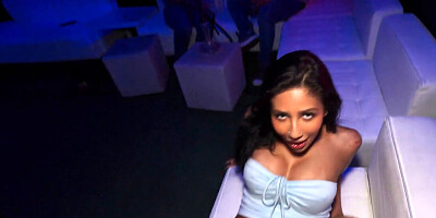 Short tanned Colombian babe with fake tits fucked in the club POV