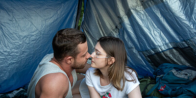 Picnic fucking in a tent for two girls and their partners
