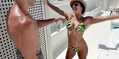Sun Bath 69! Deep Throat, Hard Sex, Squirting and Cumshot in Terrace