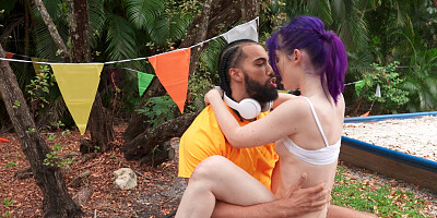 Teen with purple hair fucked in front of her friends