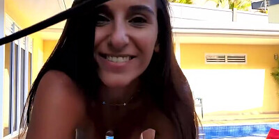Morning Pool Anal Fuck for Hot Petite Latina with Massive Creampie!