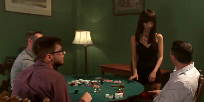 Japanese Slut Sucks Three Cocks on Her Knees During a Poker Game
