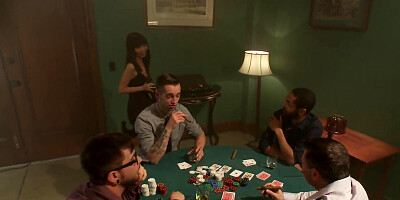 Japanese Slut Sucks Three Cocks on Her Knees During a Poker Game