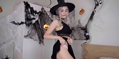 Cute Horny Witch Gets Facial and Swallows Cum