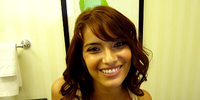 In the bathroom banging this cute redheaded Latina slut