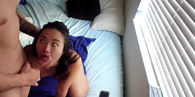 Amateur couple in explicit deepthroat scene