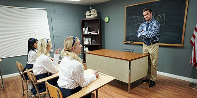 Gorgeous school babes are getting fucked by Kyle Mason