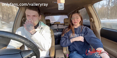Meeting with Stepsister after School Ended with Blowjob in the Car